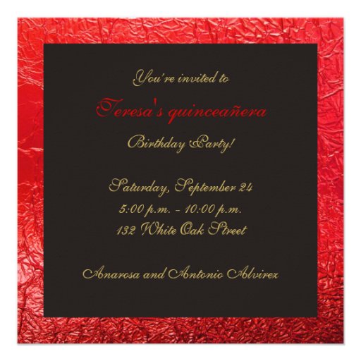 Masquerade Quinceañera party red foil Personalized Announcement
