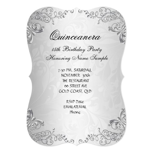 Masquerade Silver Quinceanera 15th Birthday Personalized Announcements