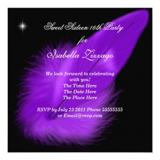 Masquerade Sweet 16 Purple White Feather Mask Custom Invite