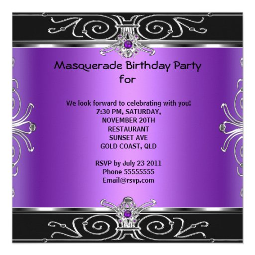 Masquerade Sweet 16 Sixteen Birthday Purple Black Personalized Announcements