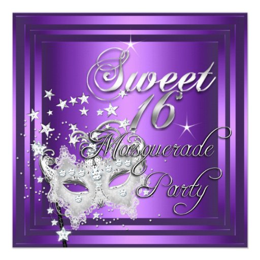 Masquerade Sweet 16 Sixteen Birthday Purple White Personalized Announcement