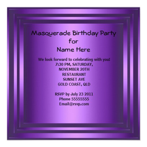 Masquerade Sweet 16 Sixteen Birthday Purple White Personalized Announcement