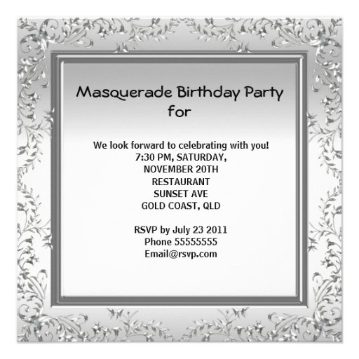 Masquerade Sweet 16 Sixteen Birthday White Invites