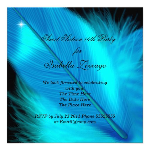 Masquerade Sweet 16 Teal Black Feather Mask Personalized Announcement