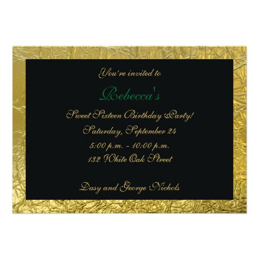 Masquerade Sweet Sixteen party black, green, gold Invitation