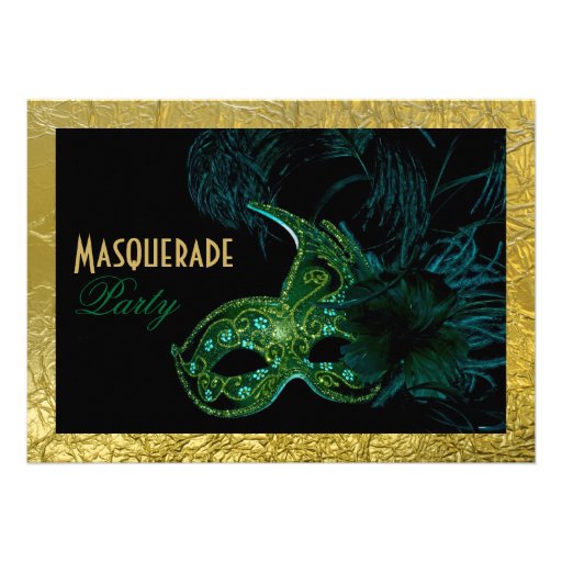 Masquerade Sweet Sixteen party black, green, gold Invitation