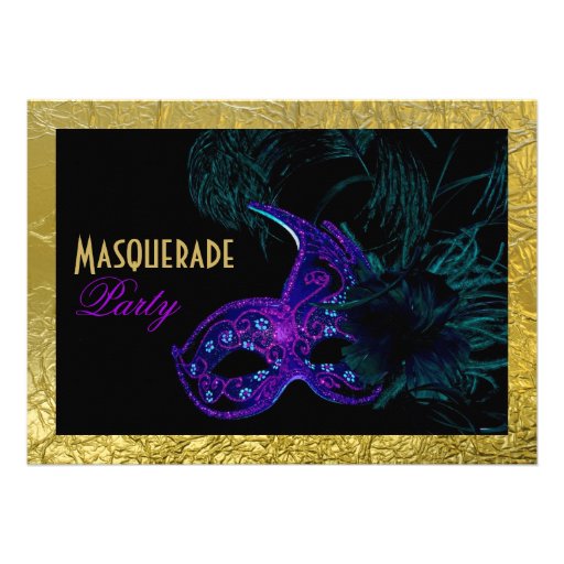 Masquerade Sweet Sixteen party blue, purple, gold Personalized Announcement