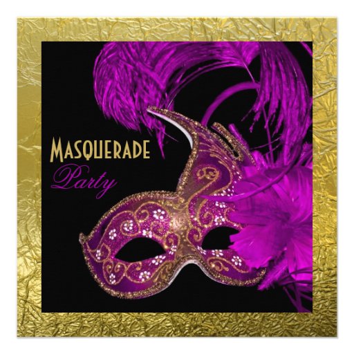 Masquerade Sweet Sixteen party purple gold foil Custom Announcements