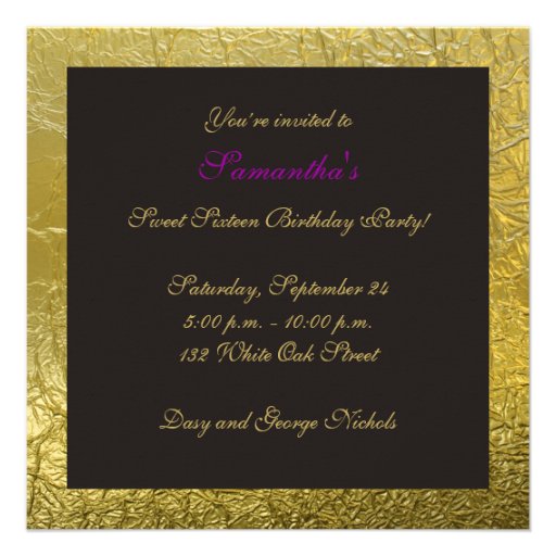 Masquerade Sweet Sixteen party purple gold foil Custom Announcements
