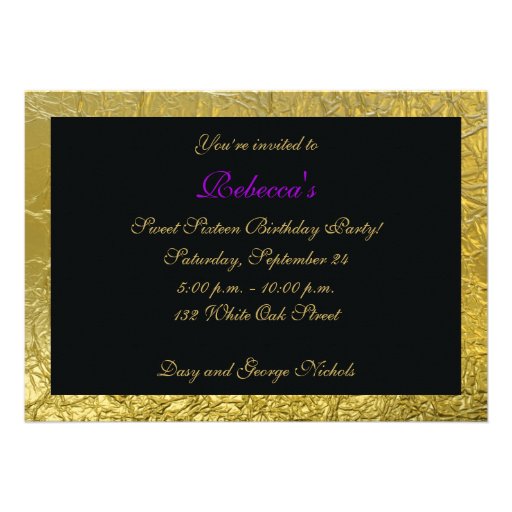 Masquerade Sweet Sixteen party purple gold foil Custom Invite
