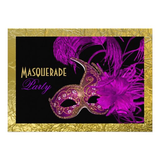Masquerade Sweet Sixteen party purple gold foil Custom Invite