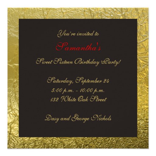 Masquerade Sweet Sixteen party red, faux gold foil Custom Announcements