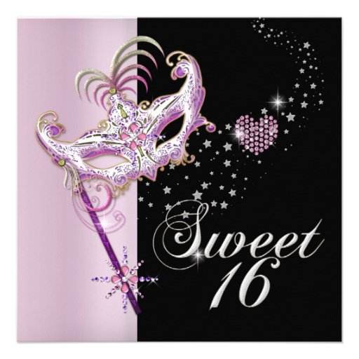 Masquerade Sweet Sixteen Sweet 16 Pink Black Personalized Invitations (front side)