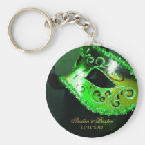 Masquerade Wedding Favor Green Keychain