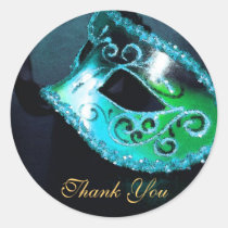 Masqurade Mask Teal Thank You Sticker