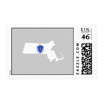 Massachusetts Flag Map Postage Stamp