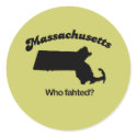 Massachusetts Motto - Who fahted? stickers by Shirtuosity Massachusetts Motto - Who fahted? stickers