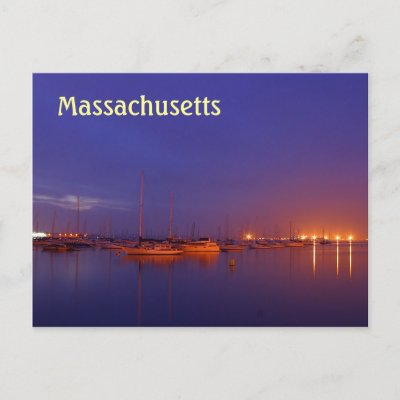 Massachusetts sailboats in marina at dusk postcard