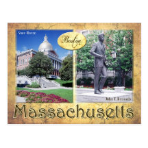 Massachusetts State House & Kennedy's Statue Post Card