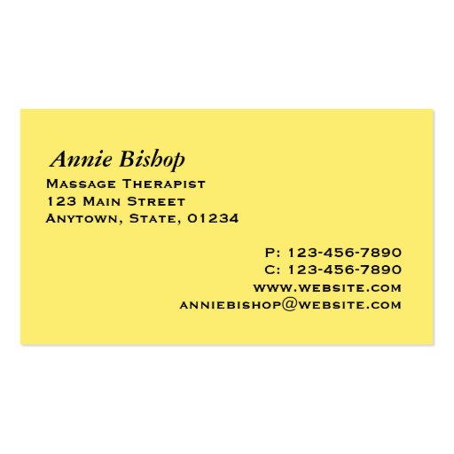 Massage/ Chiropractor  Business Card/ Yellow (back side)