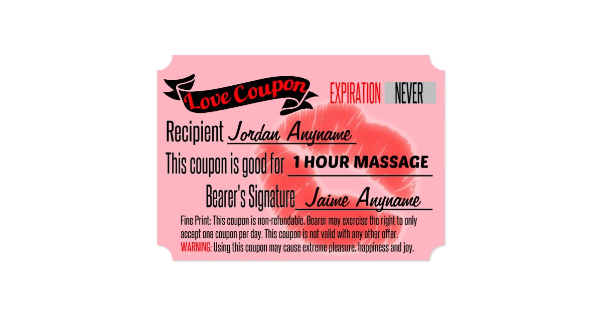 Massage Love Coupon Card Zazzle