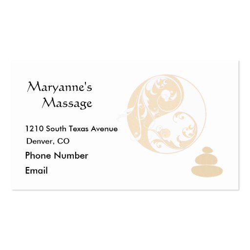 Massage Stones and Embellished Yin and Yang Business Cards (front side)