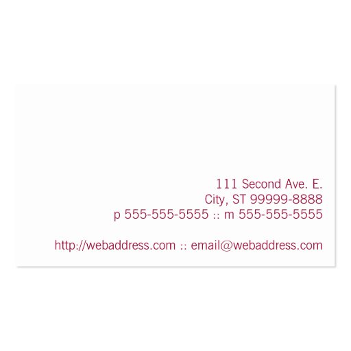 Massage Text on Blue Damask Business Card (back side)