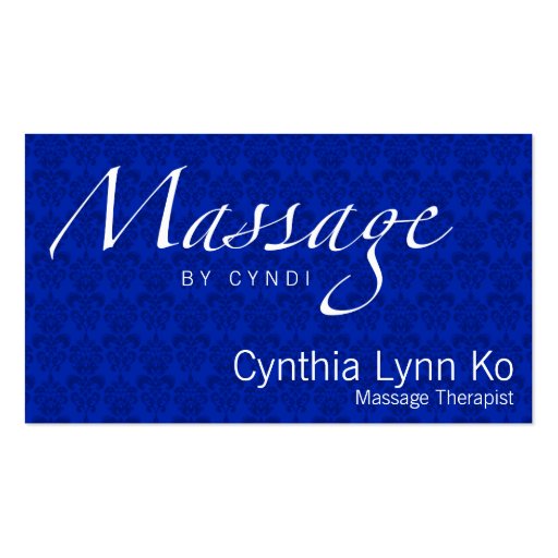 Massage Text on Blue Damask Business Card