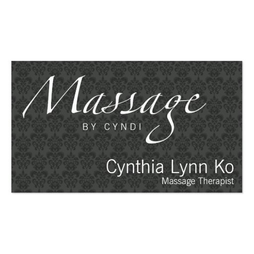 Massage Text on Gray Damask Business Cards (front side)