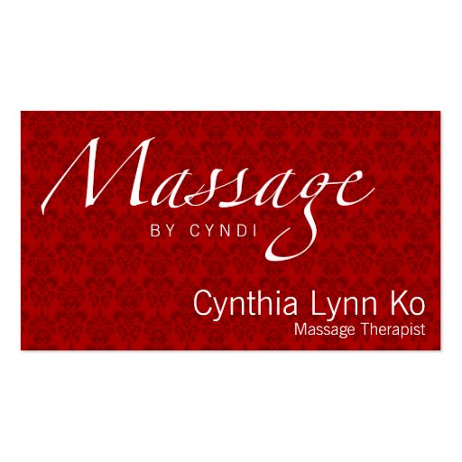 Massage Text on Red Damask Business Card Template (front side)