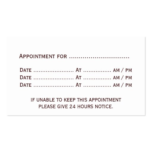 Massage Therapist Appointment Business Card (back side)