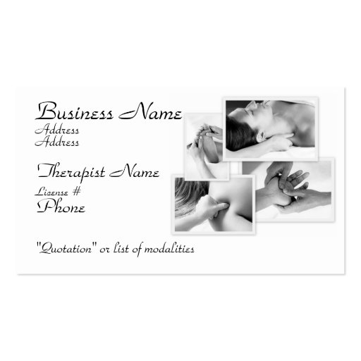 Massage Therapist, black & white on white Business Card