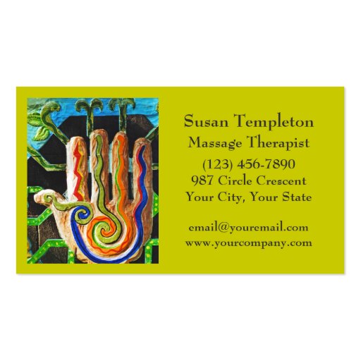 Massage Therapist, Bodywork, Reflexology Business Card Template (front side)