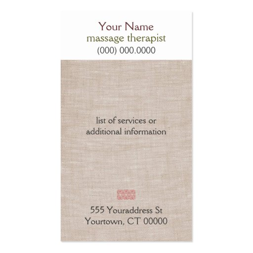 Massage Therapist Business Card (back side)