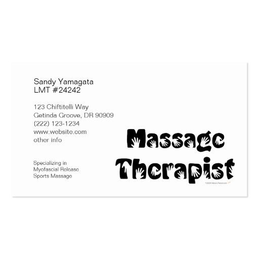 Massage Therapist Business Cards Template (back side)