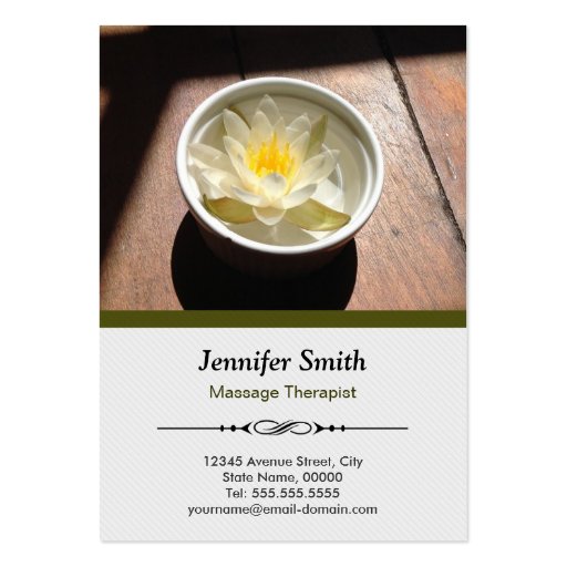 Massage Therapist Chic Water Lily Appointment Business Card Template (front side)
