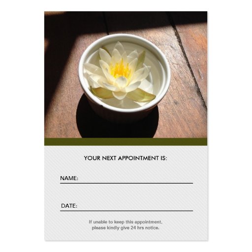 Massage Therapist Chic Water Lily Appointment Business Card Template (back side)
