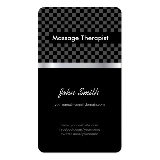 Massage Therapist - Elegant Black Checkered Business Cards (front side)
