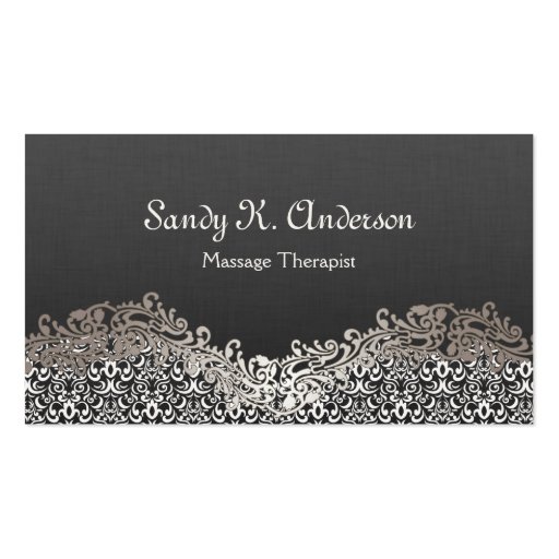 Massage Therapist - Elegant Damask Lace Business Cards (front side)