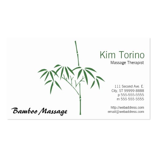 Massage Therapist Garden Bamboo Business Cards (front side)