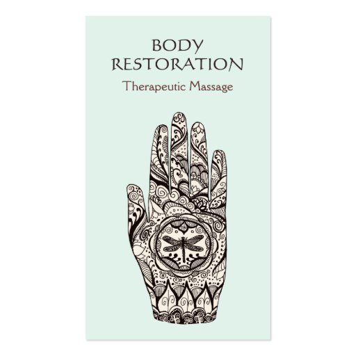 Massage Therapist Henna Dragonfly Tattoo Hand 1 Business Card Template