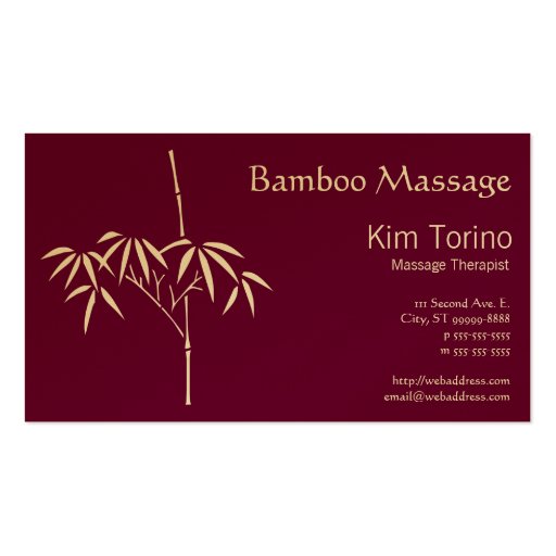 Massage Therapist Japanese Bamboo Business Card Template (front side)