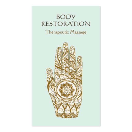 Massage Therapist Logo Henna Lotus Tattoo Hand 2 Business Card Template