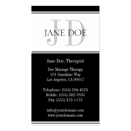 Massage Therapist Stripe W/W Business Card (back side)