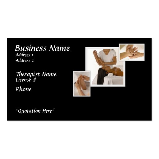 Massage Therapy Business Card, black background (front side)
