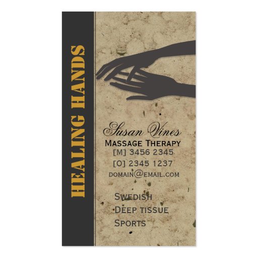 Massage Therapy  Healing Hands Business Cards (front side)