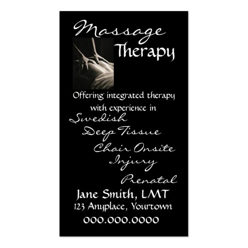 Massage Therapy Sleek Black Business Cards