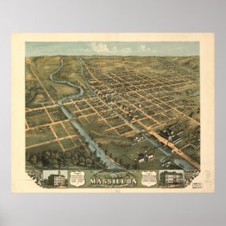 Massillon Ohio 1870 Antique Panoramic Map print
