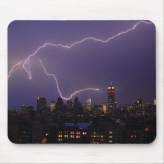Massive Lightning Strike Over Midtown NYC Skyline Mouse Pads