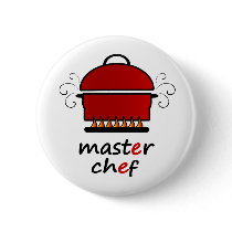 Master Chef With Hot Pot And Lid On Flames Pinback Buttons